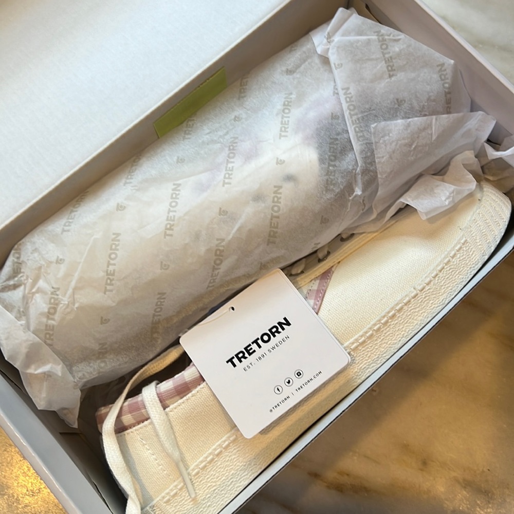 White Pink Gingham Tretorn Nylite Canvas Sneaks